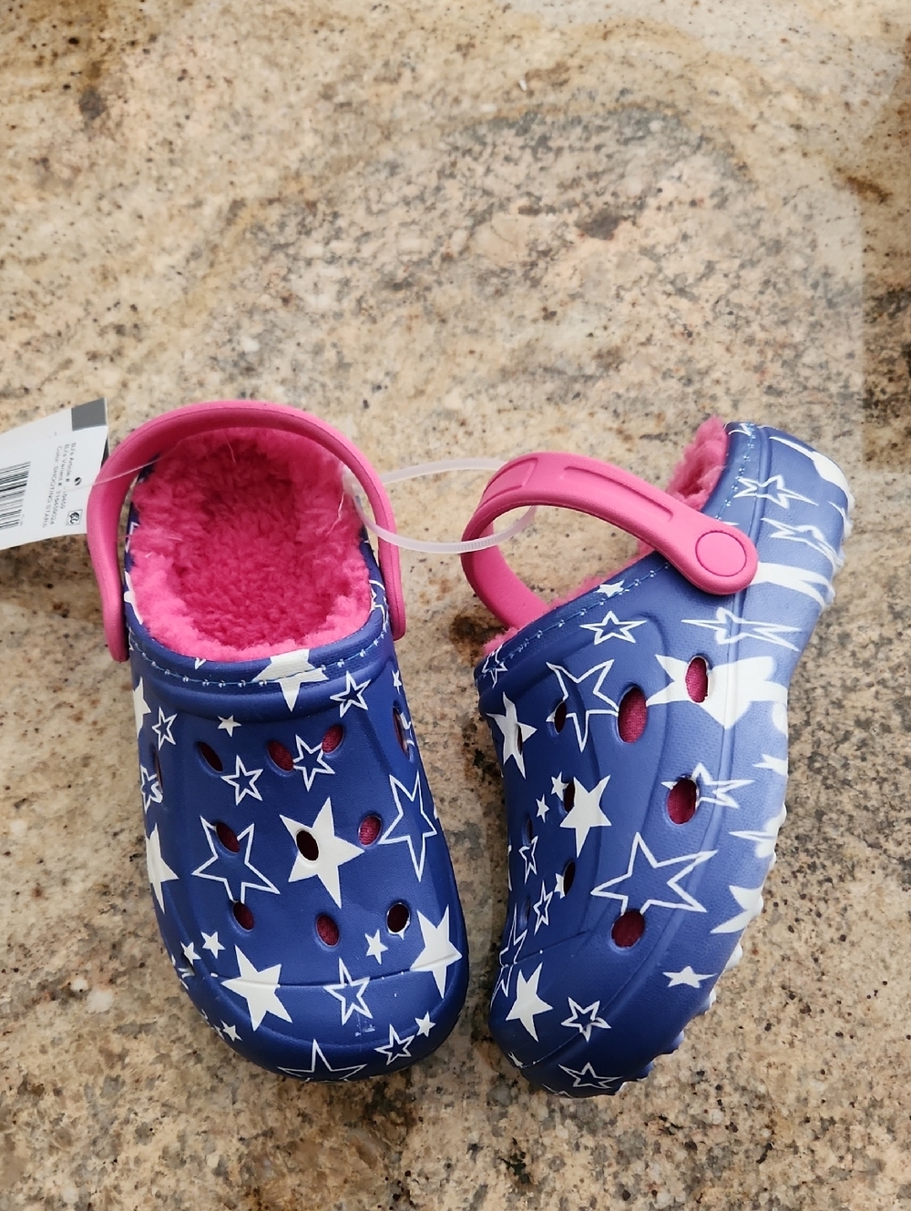 Fuzzy-Lined Clogs Starry Style Slip-in Shoes. New w/Tags! Blue White, Pink Lined